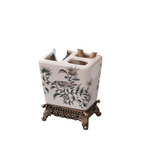 CUDVOLHTU Vintage Blume Keramik Zahnbürstenhalter Badezimmer Paar Zahnbürste Zahnpasta(D-11X8X14CM) von CUDVOLHTU