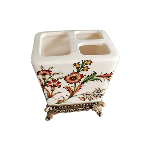 CUDVOLHTU Vintage Blume Keramik Zahnbürstenhalter Badezimmer Paar Zahnbürste Zahnpasta(E-11X8X14CM) von CUDVOLHTU