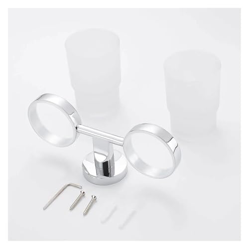 CUDVOLHTU Wandmontierter Doppel-Mundspüler, Getränkehalter, Einzel-Edelstahl-Badezimmer-Toilettenzahnbürste, Mattchromartikel(Double Bring 2 Cups) von CUDVOLHTU