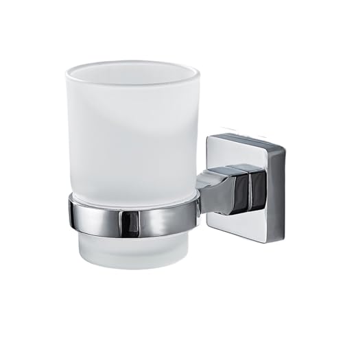 CUDVOLHTU Wandmontierter Doppel-Mundspüler, Getränkehalter, Einzel-Edelstahl-Badezimmer-Toilettenzahnbürste, Mattchromartikel(Square Without Cup) von CUDVOLHTU