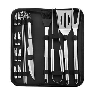 Edelstahl-Ofen-Set, Grill-Kombinationswerkzeug, Outdoor-BBQ-Grill, Grill-Set, Aufbewahrung, tragbare Stofftasche, Backwerkzeug(18-Piece Set) von CUDVOLHTU