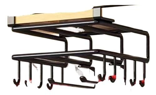 Hängendes Küchenregal aus Edelstahl, mit Haken for Papierhandtücher, Lappen, Schneidebrett, Topf, Deckel, Lagerregal(Black with hook) von CUDVOLHTU