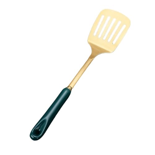 Keramik Griff Spachtel Suppe Löffel Edelstahl Hause Kochen Werkzeug Set Sieb Küche(Hollow spatula) von CUDVOLHTU