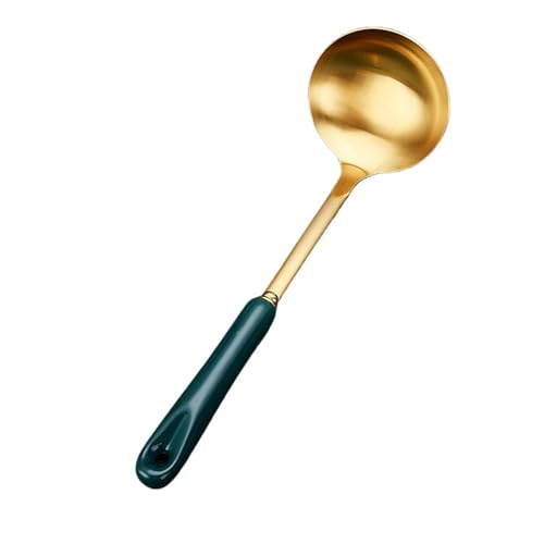 Keramik Griff Spachtel Suppe Löffel Edelstahl Hause Kochen Werkzeug Set Sieb Küche(Soup spoon) von CUDVOLHTU