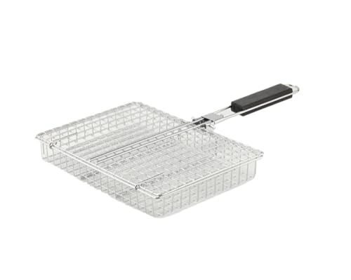 Klappgriff Edelstahl BBQ Mesh Antihaft-Grillkorb Grill Mesh Matte Fleisch Gemüse Steak Picknick Party Barbecue-Tool(Box-Packed 1pc) von CUDVOLHTU