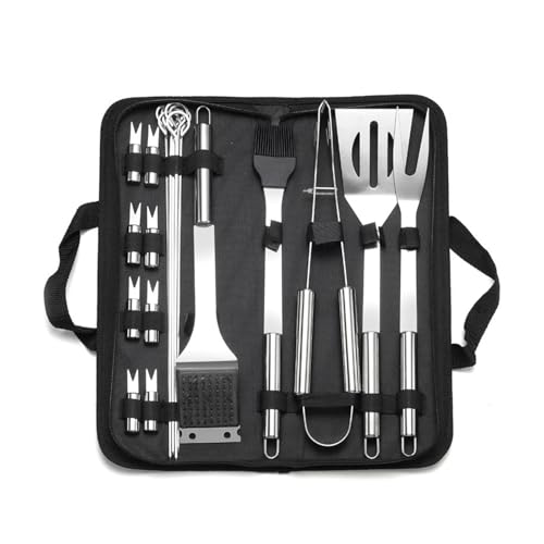 Kompatibel mit LMETJMA 20-teiliges BBQ-Grill-Werkzeug-Set, Edelstahl, Robustes Grill-Set, Utensilien-Set mit Segeltuchtasche, JT49(20 Pieces) von CUDVOLHTU