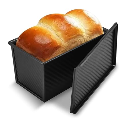 Kompatibel mit LMETJMA Pullman-Kastenform mit Deckel, 1 Pfund, antihaftbeschichtete Brotform, rechteckige gewellte Toastbox-Form aus Karbonstahl JT157(Black) von CUDVOLHTU