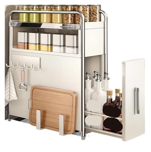 Küchengewürz-Organizer, ausziehbares Gewürzschubladenregal for die Küche, staubdichtes Tassenlagerregal auf der Arbeitsplatte, Mehrzweck-Gewürzschrank(Milky Large B) von CUDVOLHTU
