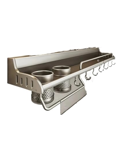 Küchenregal, multifunktionaler Schneidebretthalter, Wand-Gewürzregal, Utensilienregal for die Organisation von Küchengewürzen(40cm Black 2 Cups) von CUDVOLHTU
