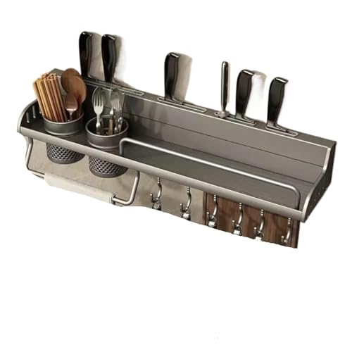 Küchenregal, multifunktionaler Schneidebretthalter, Wand-Gewürzregal, Utensilienregal for die Organisation von Küchengewürzen(40cm Grey 2 Cups) von CUDVOLHTU