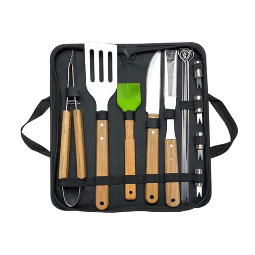 Outdoor Camping Grill Werkzeug Kombination Set Holzgriff Gabel Schaufel Klemme BBQ Edelstahl Backen Set(16pcs B2) von CUDVOLHTU