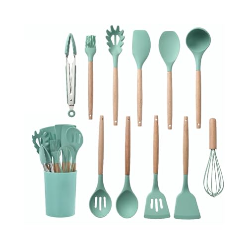Silikon Kochgeschirr Set Küche Kochen Werkzeuge Backen Werkzeuge Geschirr Silikon Schaufel Löffel Schaber Küche(SetCJ-green) von CUDVOLHTU