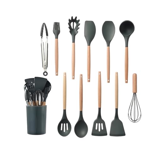 Silikon Kochgeschirr Set Küche Kochen Werkzeuge Backen Werkzeuge Geschirr Silikon Schaufel Löffel Schaber Küche(SetCJ-grey) von CUDVOLHTU
