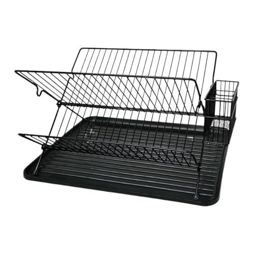 X-förmiges, doppellagiges, faltbares Küchenregal, Arbeitsplattenstil mit Abtropfwanne, Abtropffläche for die Wasserkontrolle(White carbon steel (with water tray)) von CUDVOLHTU