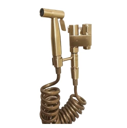 Zweiwege-Bidethahn aus gebürstetem Gold, Toiletten-Bidet-Duschkopf zur Selbstreinigung(Whole set) von CUDVOLHTU
