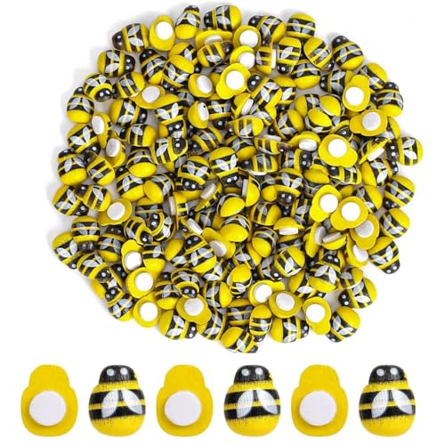CUEMOON 100 Stück Mini-Bienen aus Holz, selbstklebend, bemalte Bienen, Verzierungen mit Flacher Rückseite, Mini Biene für DIY Handwerk Basteln Scrapbooking Party Hochzeit Dekoration von CUEMOON
