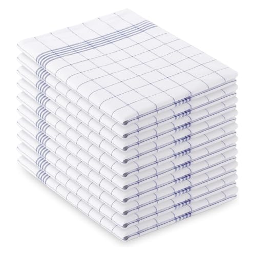 CUEMOON 10er Set Geschirrtücher Baumwolle in 45 * 62cm super saugstarke und langlebige Küchentücher waschbar bis in blau weiß kariert von CUEMOON