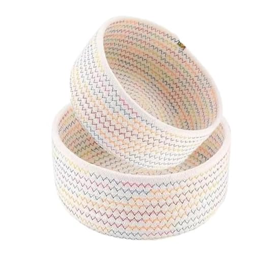 CUEMOON 2er Set Aufbewahrungskorb Baumwollseil Geflochten, Aufbewahrungskörbe Wickeltisch Organizer für Badezimmer, Kinderzimmer, Wohnzimmer, Stapelbare Mehrzweck Aufbewahrungskorb von CUEMOON