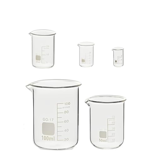 CUEMOON 5 Stück Messbecher aus Borosilikatglas mit klar, 100 ml 50 ml 25 ml 10 ml 5 ml Messbecher Borosilikatglas für Labor Experiment Medizin von CUEMOON