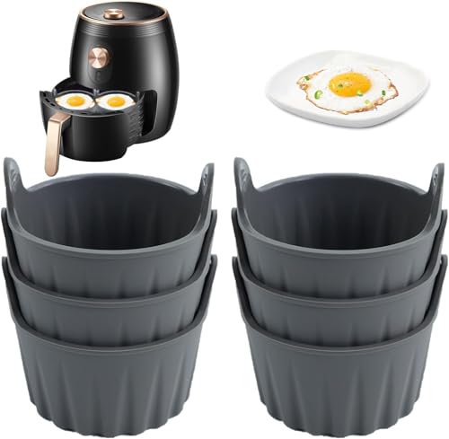 CUEMOON 6 Stück Heißluftfritteusen Silikonform Eierform, Antihaft Wiederverwendbar Silikon Backform für Kuchen, Eincreme und Pudding Eierkocher, Waffelformen, Luftfritteusen-Grau von CUEMOON