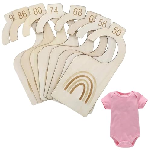 CUEMOON 8 Stück Baby Größentrenner aus Holz, 50 bis 92 Baby Kleiderbügel Größenreiter Babykleidung Schrankteiler, Organizerfür Neugeborene Kleinkinderkleidung von CUEMOON