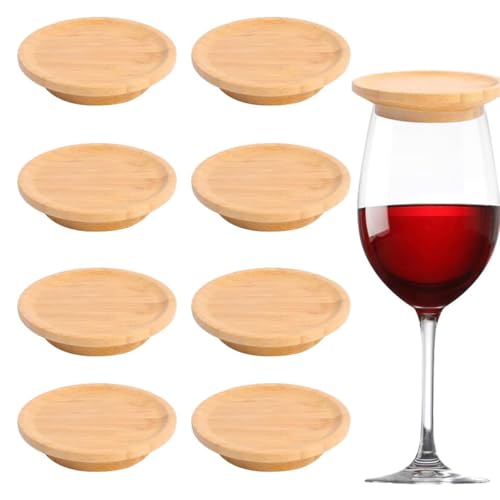 CUEMOON 8 Stück Wineglas Charcuterie Topper, Hölzerner Weinglas Aufsatz Untersetzer, Weinglas Topper, Vorspeisenteller Weinglas Aufsatz, für Vorspeisenteller, Partys, Desserts von CUEMOON