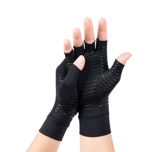 CUEMOON Doppelkupferhandschuhe Arthritis Kompressionshandschuhe zur Linderung rheumatoider Handschmerzen, Halbfingerhandschuhe, Schmerzlinderung und Aufwärmen,M von CUEMOON