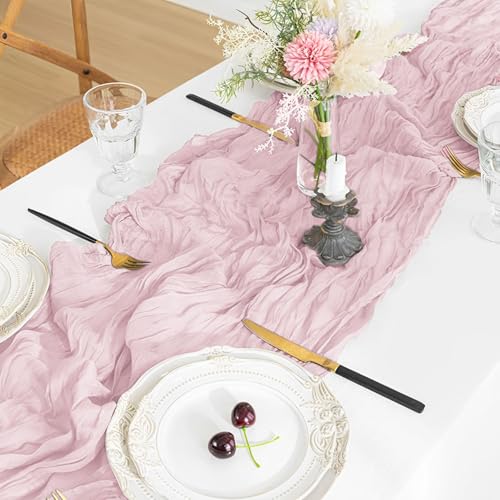 CUEMOON Mode Boho Gaze Käsetuch Beige Tischläufer 300 x 90cm, Tischläufer Hochzeit Käsetuch Hochzeit Party Geburtstag Dekor, Rosa von CUEMOON