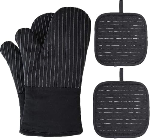 CUEMOON Premium Anti-Rutsch Ofenhandschuhe (2er Set) bis zu 240 °C - Silikon Extrem Hitzebeständige Grillhandschuhe BBQ Handschuhe - zum Kochen, Backen, Barbecue Isolation Pads (Schwarz-Extra Lange) von CUEMOON
