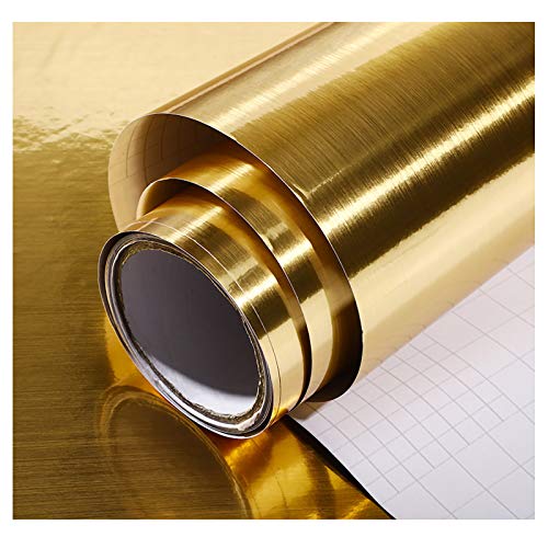 CUHAWUDBA Möbelfolie Selbstklebend selbstklebend Dekorfolie Möbelfolie Tapete Fensteraufkleber PVC Aufkleber für Schrank Selbstklebende Folie-Gebürstetes Gold 60cmx6m(23.6inx19.6ft) von CUHAWUDBA