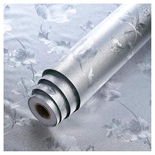 bandezid Küchen Selbstklebende Küchenfolie Hitzebeständig Tapete DIY Möbel Folie Öl-Resistent Wasserdicht Anti-Schimmel DIY Möbel Folie für Küchenherd,Schrank-Silver-Flower 61cmx5m(24inx16.4ft) bandezid Küchen Selbstklebende Küchenfolie Hitzebeständig Tapete DIY Möbel Folie Öl-Resistent Wasserdicht Anti-Schimmel DIY Möbel Folie für Küchenherd,Schrank-Silver-Flower 61cmx5m(24inx16.4ft) von CUHAWUDBA
