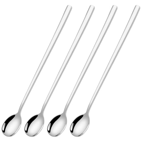 4 Stück 24 cm Langer Stiel Rührlöffel Edelstahl,Latte Macchiato Eislöffel Dessertlöffel Lang für Cappuccino Eiskaffee Eistee Milchshake Eisbecher Kühles Trinken,Spülmaschinengeeignet von CUIDAKJ