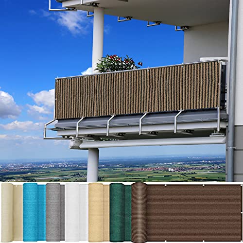 Atmungsaktiv Balkonumrandung 85 x 600 cm UV-Schutz 100% Privatsphäre Balkonbespannung Sichtschutz mit Ösen und Kabelbinder für Balkongeländer Garten, Taupe von CUIMEI