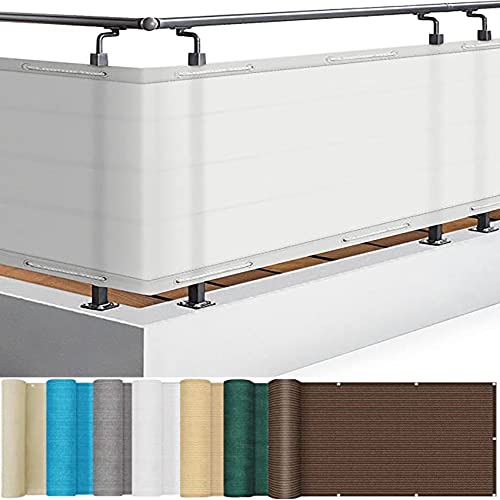 Balkon Sichtschutz 75 x 900 cm Windschutz Staubschutz Sichtschutzzaun mit Ösen und Kabelbinder für Balkongeländer Terrasse, Weiß von CUIMEI