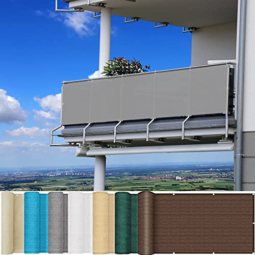 Balkon Sichtschutz 80 x 250 cm Windschutz Staubschutz Sichtschutzmatte mit Ösen und Kordel für Gartenzaun Balkonzaun, Grau von CUIMEI