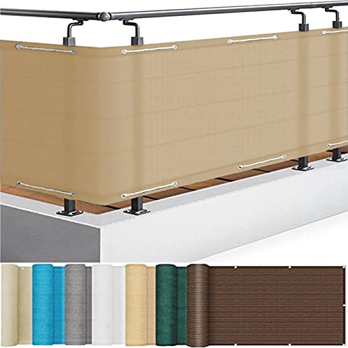 Balkon Sichtschutz 85 x 1000 cm Leicht Transparent UV-Schutz Sichtschutz für Balkon Terrasse mit Ösen Nylon Kabelbinder und Kordel für Gartenzaun Balkonzaun, Khaki von CUIMEI