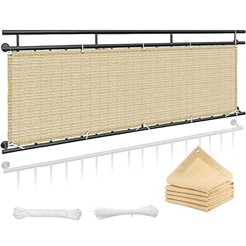 Balkonabdeckung 100 x 1000 cm Wind- und UV-Schutz, Privatsphäre Balkonbespannung Sichtschutz mit Ösen Nylon Kabelbinder und Kordel für Balkon Terrasse Garten, Creme Farben von CUIMEI