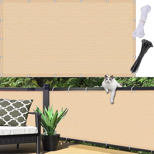 Balkonverkleidung 135 x 930 cm, 96% Privatsphäre, Windschutz Staubschutz Wetterfest, Beständig, Anti-Uv, Balkon Sichtschutz Balkonbespannung, mit Ösen Kordel für Garten, Creme Farben von CUIMEI