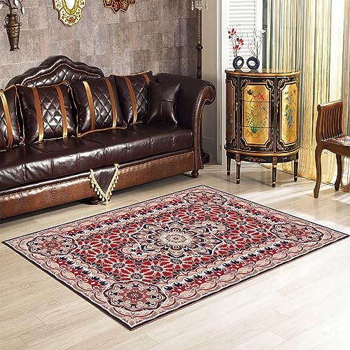 CUIMEI Läufer Teppich 80 x 100 cm rutschfest Waschbar Teppich Teppichläufer Mit Rutschfester Unterseite für Küche Flur Wohnraum, Rot A von CUIMEI