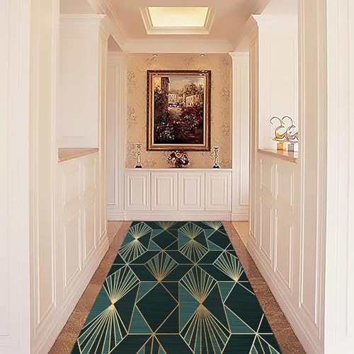 Teppich Läufer Flur 120 x 370 cm rutschfest Wasserdicht Waschbar Teppich Küchenläufer Mit Muster Für Terrasse Balkon Garten, Grün von CUIMEI