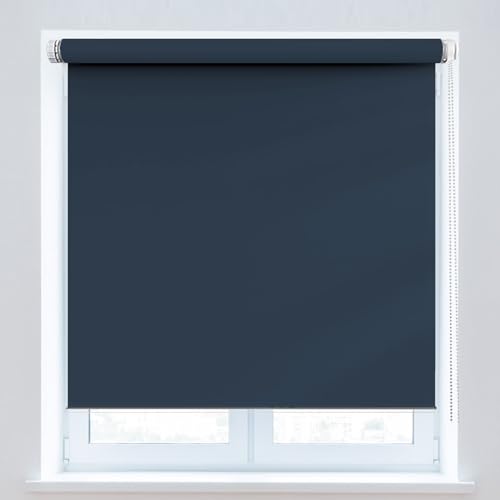 Fensterrollo Klemmrollo 75 x 140 cm, Sichtschutz und Sonnenschutz Blickdicht, Lichtdurchlässig Verdunkelnd Rollos, mit Aluminium-Schienen, für Fenster und Tür, Dunkelblau von CUIMEI