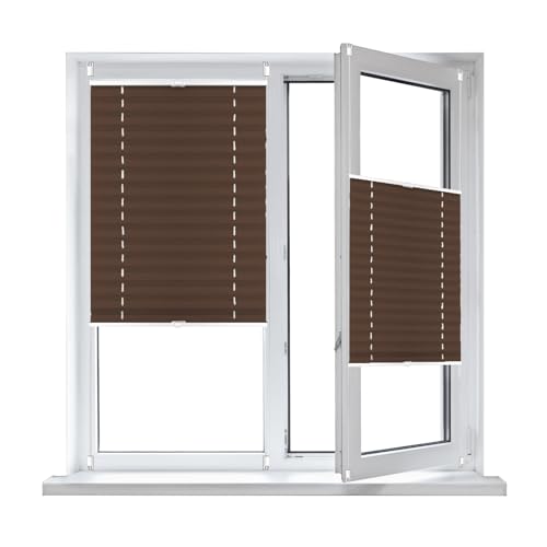 Jalousien Rollo mit Klebefunktion, 70 x 130 cm Sonnen-Sicht, und Sichtschutz, Rollos für Fenster und Tür inkl. Plissee Klebeplatte 4 Stück, für Fenster & Balkontür, Taupe von CUIMEI