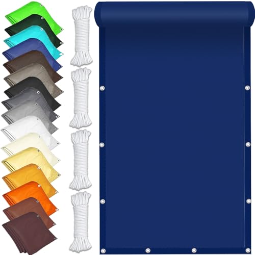 Markise Balkon Ohne Bohren 260 x 235 cm Premium PES Nach Mass, Faltbar Wasserabweisend Imprägniert Winterfest, Beschattungsnetz mit Ösen Und Seil, für Terrasse Garten, Dunkelblau Markise Balkon Ohne Bohren 260 x 235 cm Premium PES Nach Mass, Faltbar Wasserabweisend Imprägniert Winterfest, Beschattungsnetz mit Ösen Und Seil, für Terrasse Garten, Dunkelblau von CUIMEI