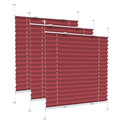 Plissee Faltrollo, Rollo für Fenster, 90 x 170 cm UV-Schutz Sonnenschutz und Sichtschutz, Faltrollo Jalousie, ohne Bohren Klemmfix, für Fenster & Balkontür, Rot von CUIMEI