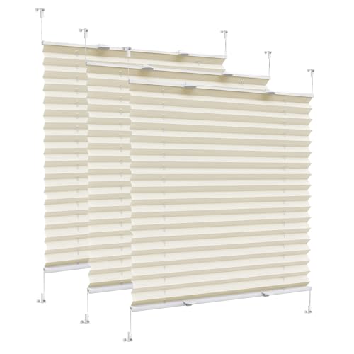 Plissee Faltrollo, Rollo für Fenster, 90 x 170 cm UV-Schutz Sonnenschutz und Sichtschutz, Plissees für Fenster und Tür, Klemmfix ohne Bohren, für Fenster & Balkontür, Creme Farben von CUIMEI