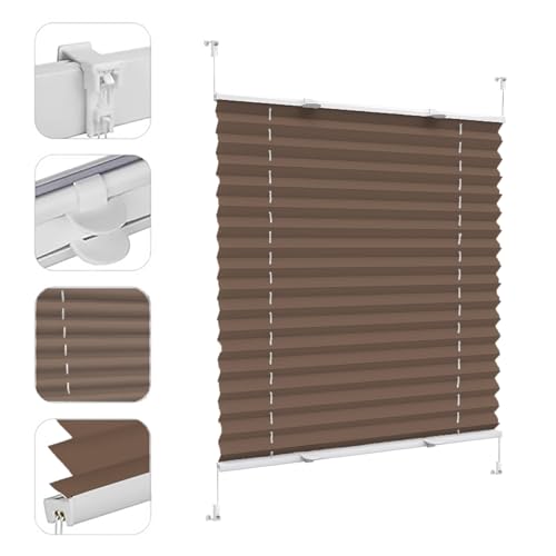 Plissee Haftfix, ohne Bohren, 65 x 210 cm Sicht- und Sonnenschutz, Sonnenschutz Fensterollo Klemmfix ohne Bohren, für Schlafzimmer Badezimmer, Taupe von CUIMEI