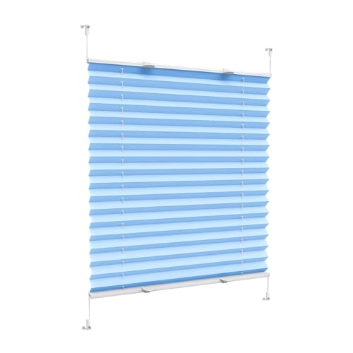 Plissee ohne Bohren, 100 x 150 cm Sicht- und Sonnenschutz, Blickdicht Sonnenschutz Jalousie ohne Bohren zum Kleben, für Fenster & Tür ohne Bohren, Himmelblau von CUIMEI