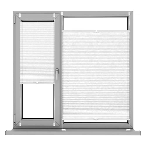 Rollo für Fenster plissee zum kleben, 60 x 60 cm Sonnen-Sicht, und Sichtschutz, Jalousien für Innen inkl. Befestigungsmaterial, für Schlafzimmer Badezimmer, Weiß von CUIMEI