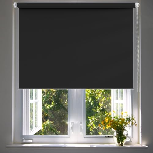 Rollos Für Fenster Ohne Bohren 100 x 80 cm, Sichtschutz und Sonnenschutz Blickdicht, Sonnenschutz Jalousie, inkl. Befestigungsmaterial, für Fenster & Tür, Schwarz von CUIMEI