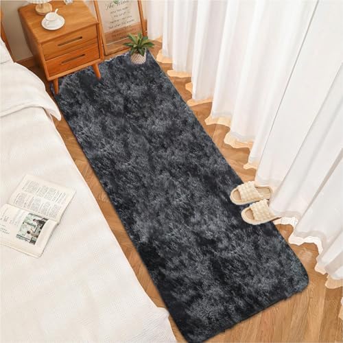 Shaggy Teppich 90 x 200 cm, Hohe Flordichte Angenehm Weich, Pflegeleicht Polyester, Hochflor, Anti-Rutsch-Rückseite, Flauschiger Moderner Teppich, Dunkelgrau von CUIMEI